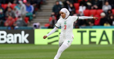 Morocco&#039;s Nouhaila Benzina in action during the FIFA Women&#039;s World Cup Australia & New Zealand 2023 Group H match against Korea Republic, at Hindmarsh Stadium, Adelaide, Australia, July 30, 2023. (Getty Images Photo)