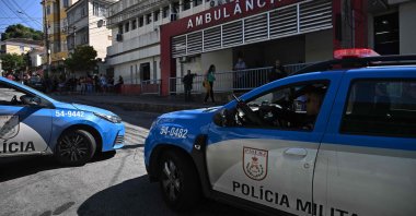 Police vehicles are seen outside a hospital treating people injured in anti-crime operations in Rio de Janeiro, Brazil, Aug. 2, 2023. (AFP Photo)