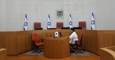 The justices&#039; bench in the Supreme Court of Israel, West Jerusalem, Israel, Aug. 3, 2023. (AP Photo)