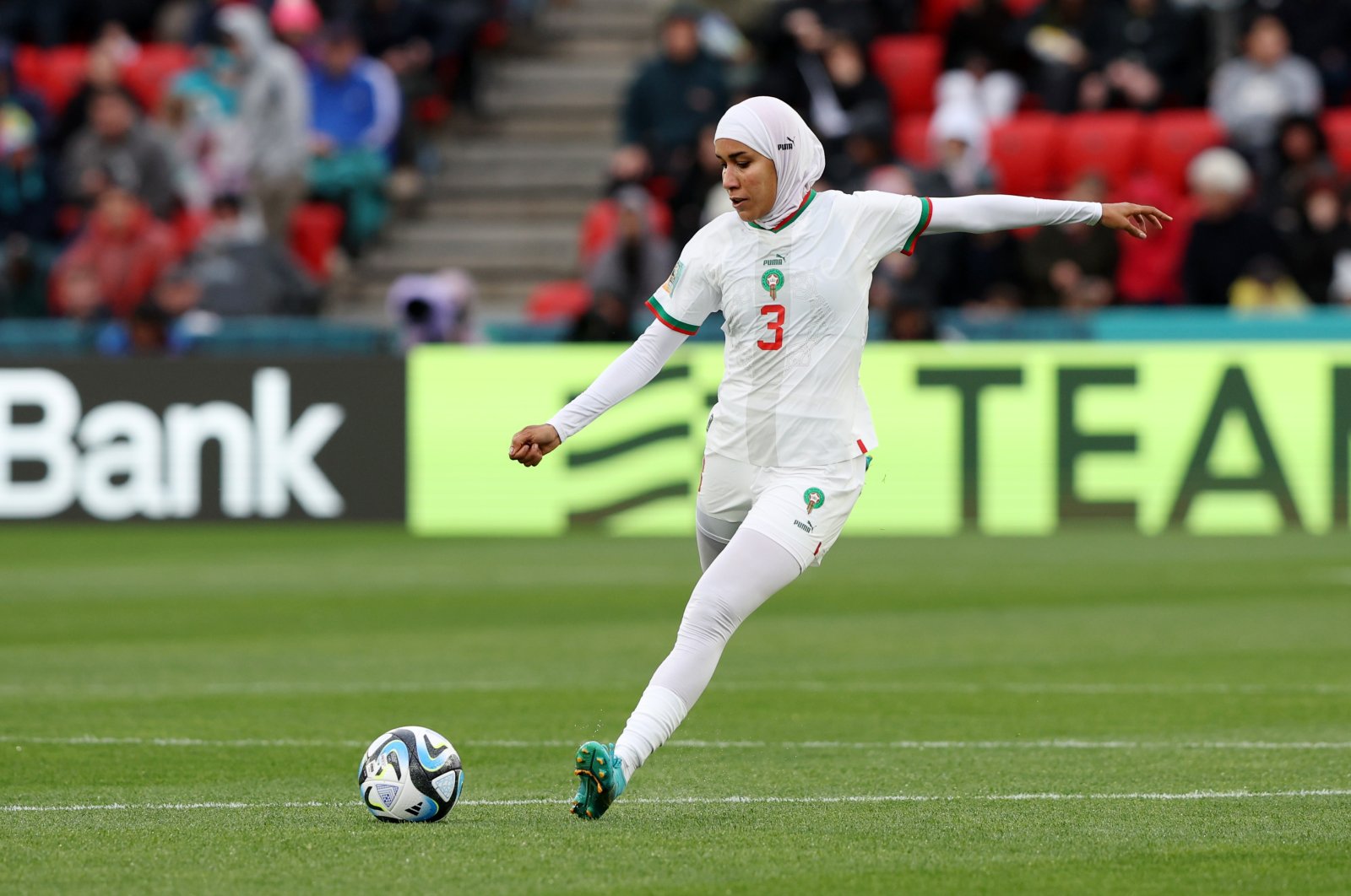 Morocco&#039;s Nouhaila Benzina in action during the FIFA Women&#039;s World Cup Australia & New Zealand 2023 Group H match against Korea Republic, at Hindmarsh Stadium, Adelaide, Australia, July 30, 2023. (Getty Images Photo)