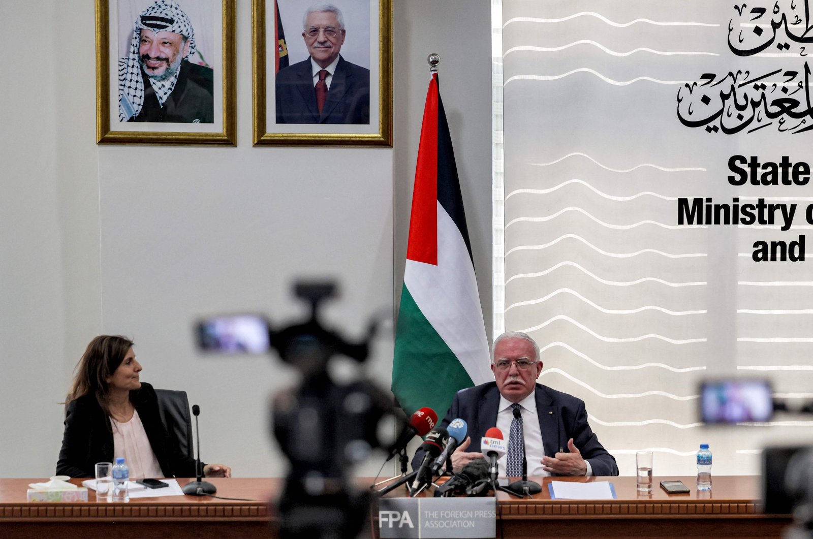 Palestinian Foreign Minister Riyad al-Maliki attends a news conference in Ramallah in the occupied West Bank on Aug. 3, 2023. (AFP Photo)