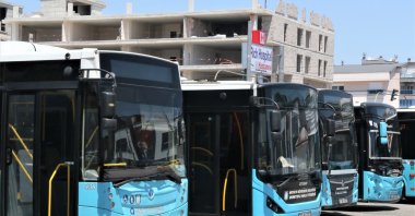Front view of the public buses parked in Antalya, southern Türkiye, July 18, 2023. (IHA Photo)