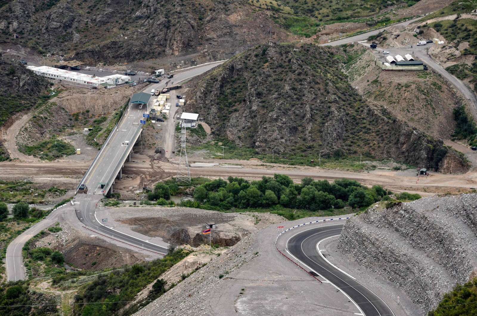 A view shows an Azerbaijani checkpoint at the entry of the Lachin corridor, in Karabakh, Azerbaijan, July 30, 2023. (AFP Photo) 