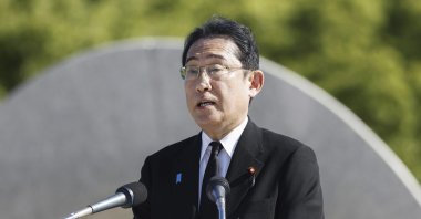 Japanese Prime Minister Fumio Kishida delivers a speech during a ceremony marking the 78th anniversary of the world's first atomic bombing, at the Hiroshima Peace Memorial Park, Hiroshima, Japan, Aug. 6, 2023. (AP Photo)