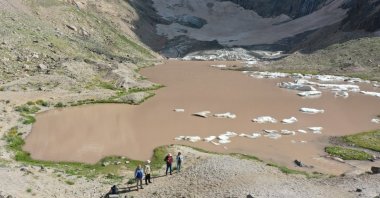 An aerial view of the melting glaciers of the second-highest peak, Cilo Mountain, Hakkari, Türkiye, Aug. 06, 2023. (DHA Photo)