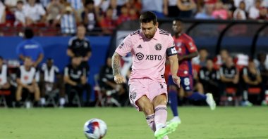 Inter Miami forward Lionel Messi scores during the first half against FC Dallas at Toyota Stadium, Texas, US., Aug 6, 2023. (Reuters Photo)