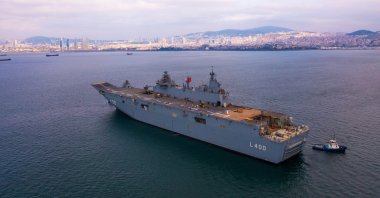 Türkiye’s multipurpose amphibious assault ship and flagship-to-be TCG Anadolu is seen off the coast of Istanbul, Türkiye, Feb. 27, 2022. (AA Photo)
