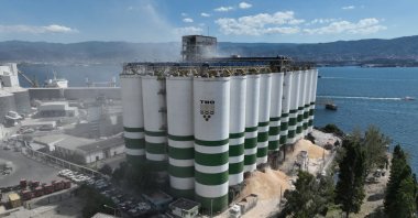 Aerial view of the Turkish Grain Board warehouse at Derince Port in Kocaeli following the explosion, Aug. 7, 2023. (AA Photo)