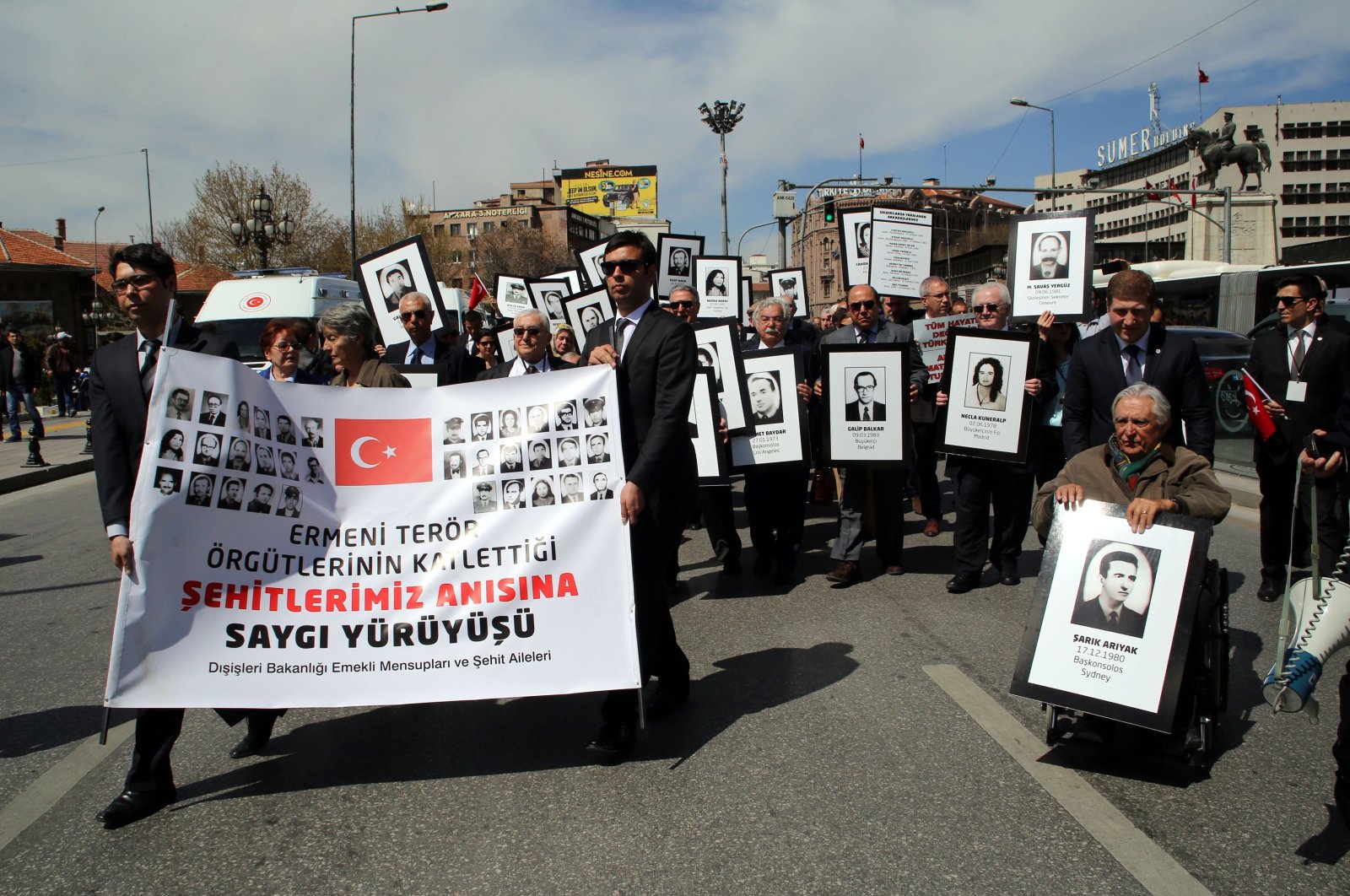 Retired members of the Turkish Foreign Ministry and families of martyrs killed in terror attacks by Armenian terrorist group ASALA hold a march of honor of ASALA victims in the capital Ankara, Türkiye, April 25, 2015. (Sabah Photo)