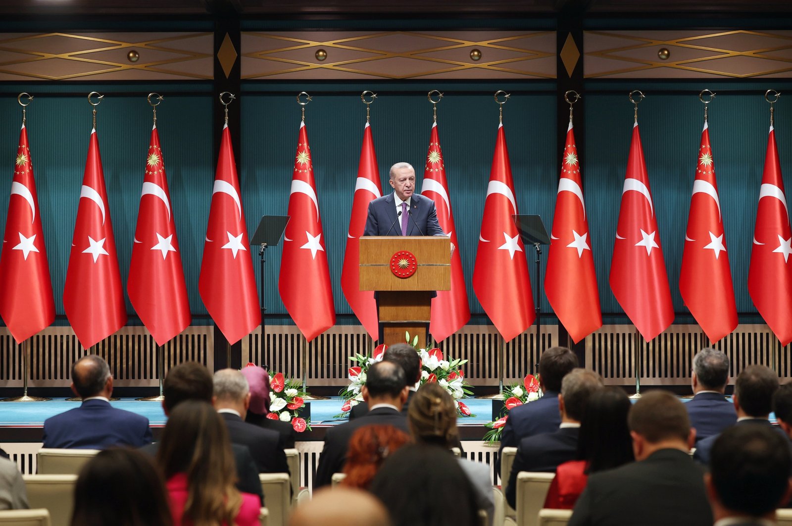 President Recep Tayyip Erdoğan holds a news conference in the capital Ankara, Aug. 7, 2023. (AA Photo)
