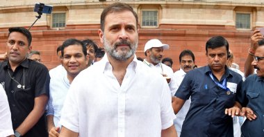 Rahul Gandhi, a senior leader of India&#039;s main opposition Congress party, arrives at the parliament after he was reinstated as a lawmaker, New Delhi, India, Aug. 7, 2023. (Reuters Photo)