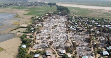 An aerial view of Bin village of the Mingin Township after villagers say it was set ablaze by the military, Sagaing region, Myanmar, Feb. 3, 2022. (Reuters Photo)