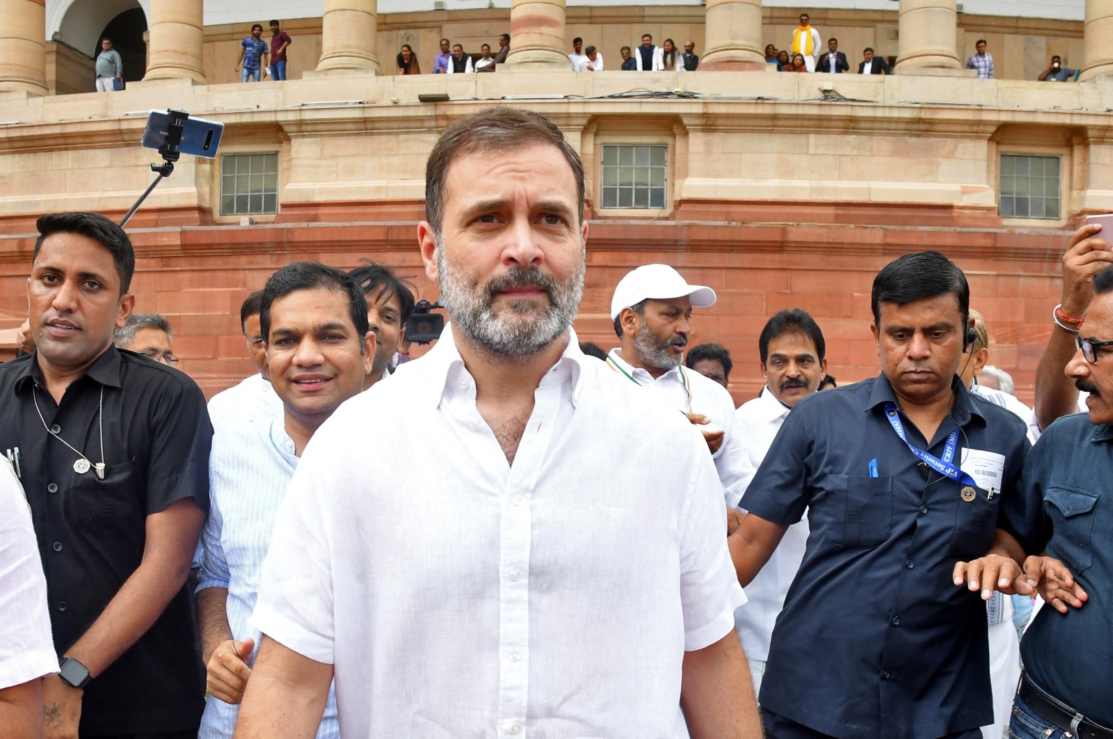Rahul Gandhi, a senior leader of India&#039;s main opposition Congress party, arrives at the parliament after he was reinstated as a lawmaker, New Delhi, India, Aug. 7, 2023. (Reuters Photo)