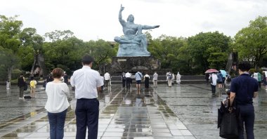 People offer silent prayers for the victims of the 1945 atomic bombing in Nagasaki, Japan, Aug. 9, 2023. (Reuters Photo)