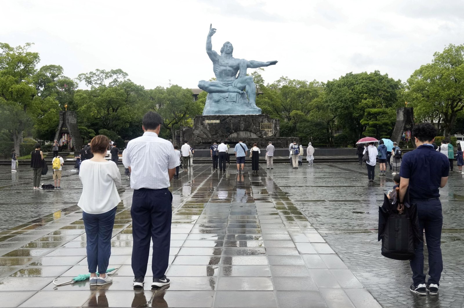 People offer silent prayers for the victims of the 1945 atomic bombing in Nagasaki, Japan, Aug. 9, 2023. (Reuters Photo)