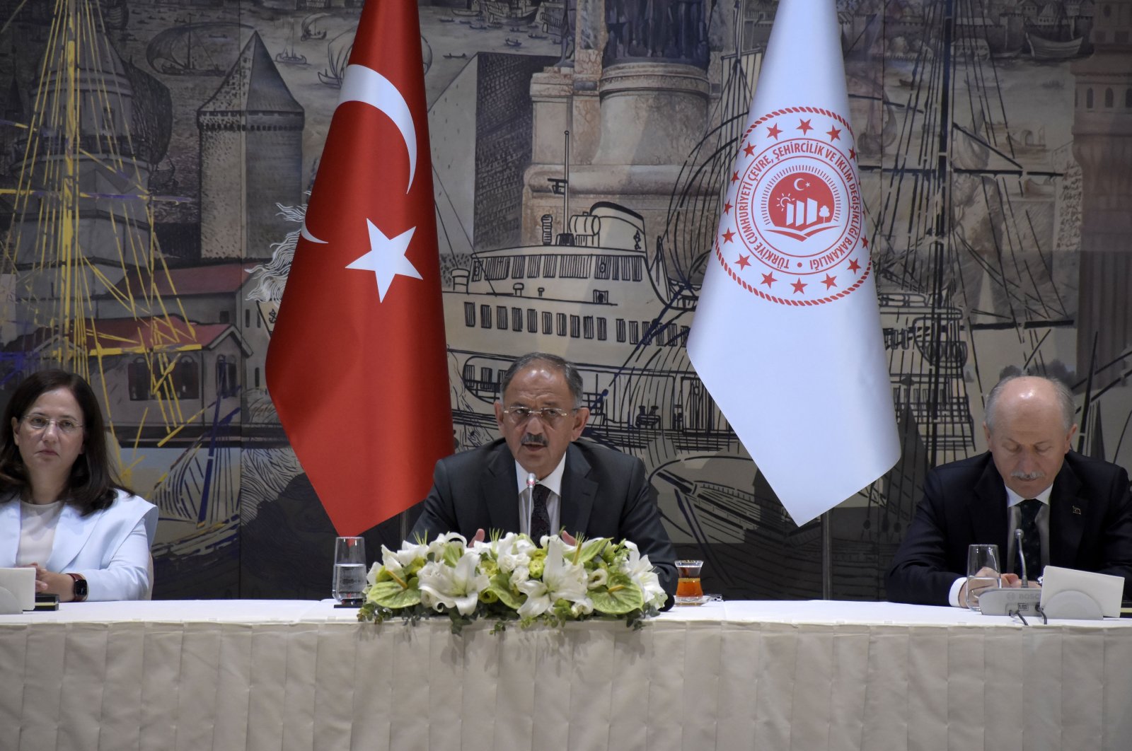 Environment, Urbanization and Climate Change Minister Mehmet Özhaseki delivers a speech in Dolmabahçe Palace, Istanbul, Türkiye, Aug. 9, 2023. (DHA Photo)