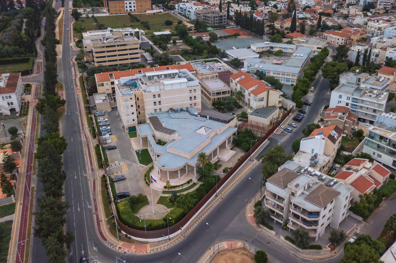 An aerial view of the Russian Embassy in Nicosia, Greek Cyprus, July 14, 2019. (Shutterstock Photo)