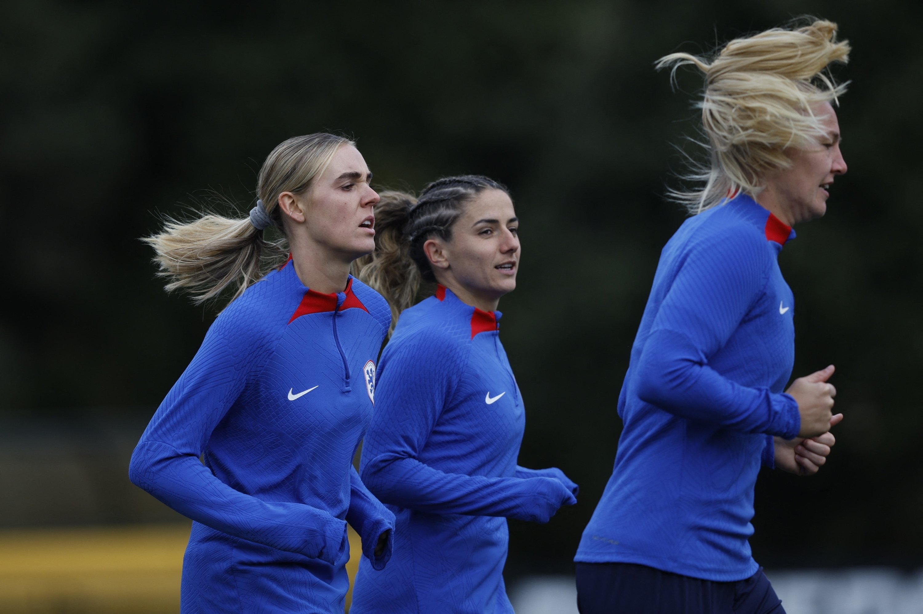 Netherlands players train ahead of their Women's World Cup quarterfinals against Spain, Wellington, New Zealand, Aug. 10, 2023.