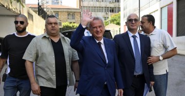Lebanon&#039;s central bank Governor Riad Salameh (C) greets employees on his last working day in Beirut, Lebanon, July 31, 2023. (EPA Photo)