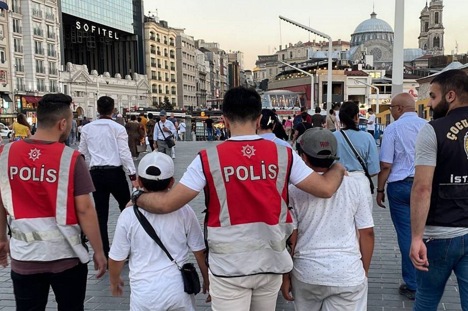 Children who were found begging and peddling around Taksim Square and Istiklal Street are seen taken into custody, Istanbul, Türkiye, Aug. 10, 2023. (AA Photo)
