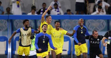 Al Nassr's Cristiano Ronaldo celebrates with teammates after winning the Arab Club Champions Cup final at King Fahd Stadium, Taif, Saudi Arabia, Aug. 12, 2023 (Reuters Photo) 