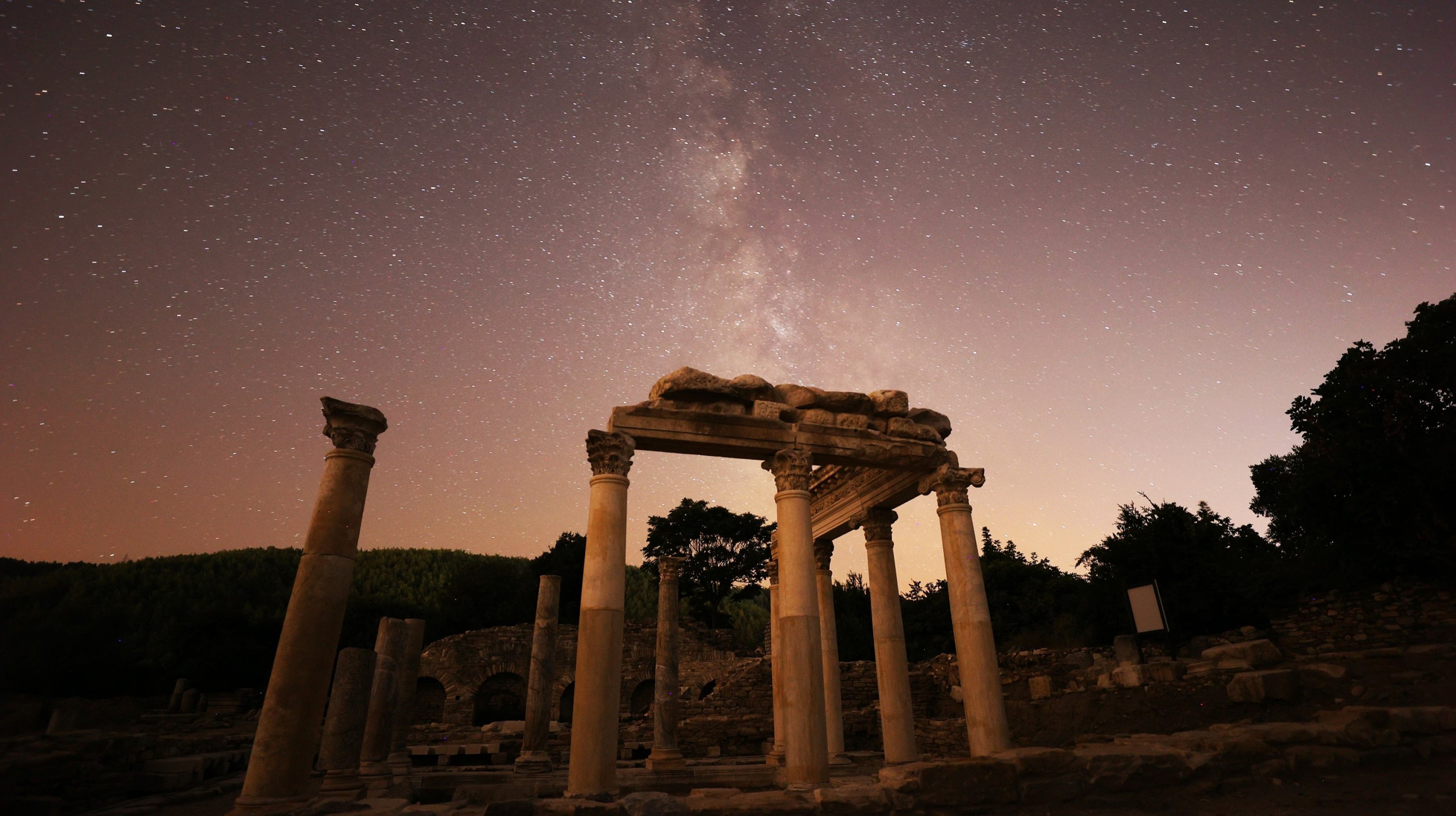 Highly anticipated, perseid meteor shower was observed in the ancient city of Stratonikeia in the Yatağan district of Muğla, Türkiye, Aug. 13, 2023. (IHA Photo)