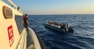 Migrants, pushed back by Greece, rescued by the Turkish Coast Guard off coast of western Izmir province, Türkiye, Aug. 9, 2023. (AA Photo)