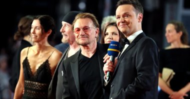 Irish musician Bono (C), frontman of Irish band U2, attends the 29th Sarajevo Film Festival, in Sarajevo, Bosnia and Herzegovina, Aug. 11, 2023. (EPA Photo)