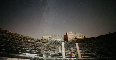 The Perseid meteor shower was observed in the ancient city of Miletus, in the Didim district of Aydın, Türkiye, Aug. 13, 2023. (AA Photo)