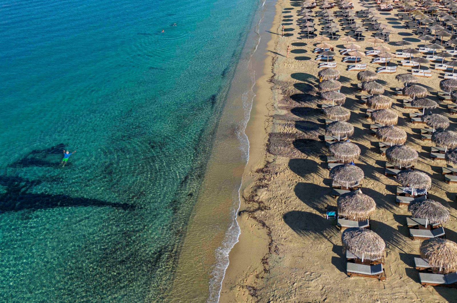 An aerial view shows Agios Prokopios beach, Naxos island, Greece, Aug. 8, 2023. (Reuters Photo)