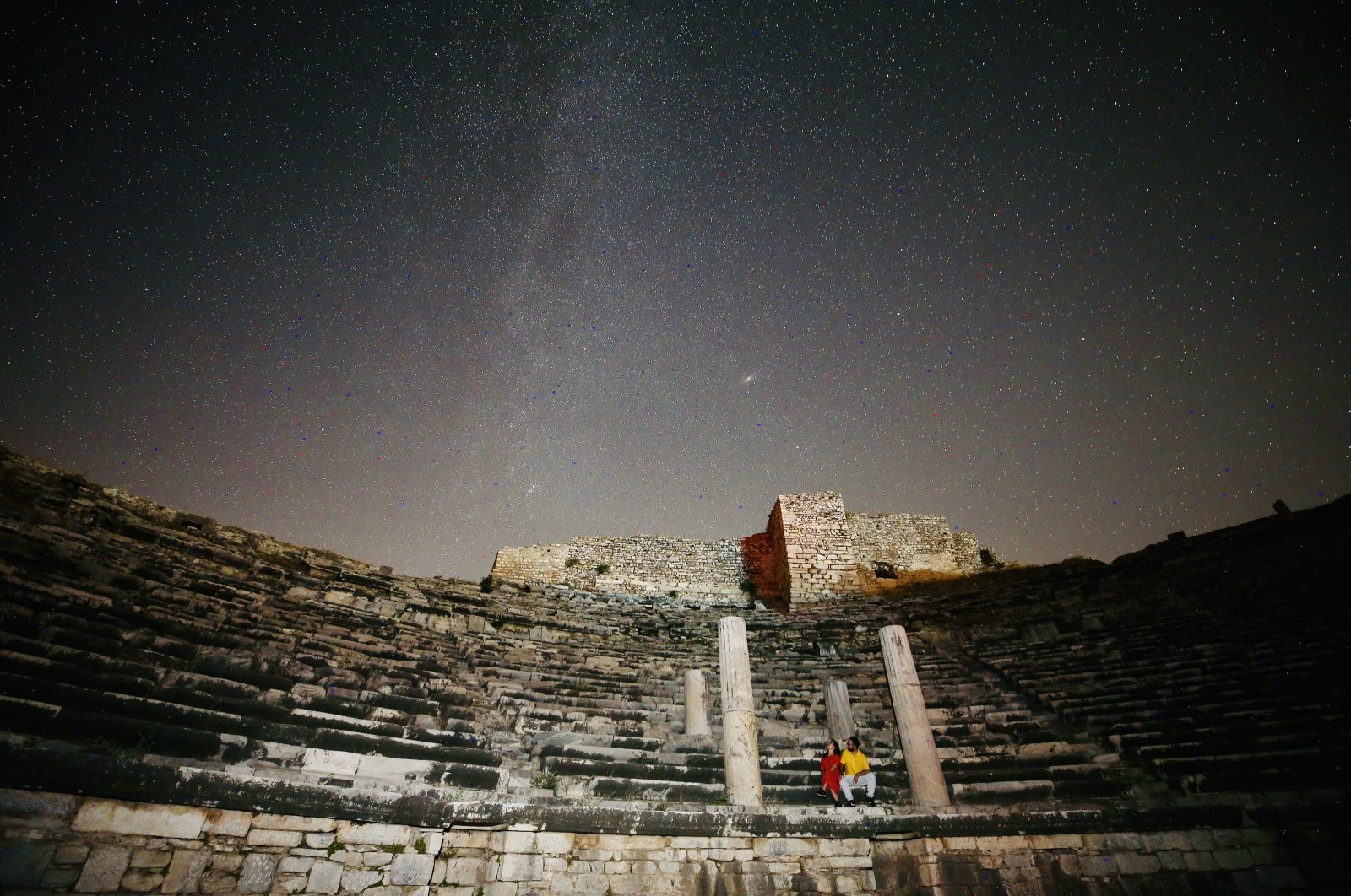 The Perseid meteor shower was observed in the ancient city of Miletus, in the Didim district of Aydın, Türkiye, Aug. 13, 2023. (AA Photo)