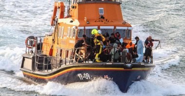 Migrants rescued at sea while attempting to cross the English Channel, are brought to Dover, U.K., Aug. 12, 2023. (AFP Photo)
