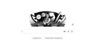 A still shot of the Doodle artwork commemorating the 113th birthday of professor Nüzhet Gökdoğan, Türkiye's trailblazing female astronomer and mathematician.