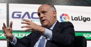 La Liga President Javier Tebas speaks during Day 1 of the Soccerex Europe Convention at Tagus Park, Lisbon, Portugal, Sept. 5, 2019. (Getty Images Photo)