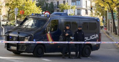 Police officers stand guard as they cordon off the area next to the U.S. embassy in Madrid, Spain, Thursday, Dec. 1, 2022. (AP File Photo)