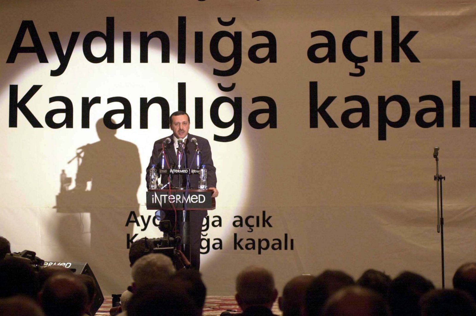 Recep Tayyip Erdoğan announces the foundation of the Justice and Development Party (AK Party) at a news conference, in the capital Ankara, Türkiye, Aug. 14, 2001. (AA Photo)