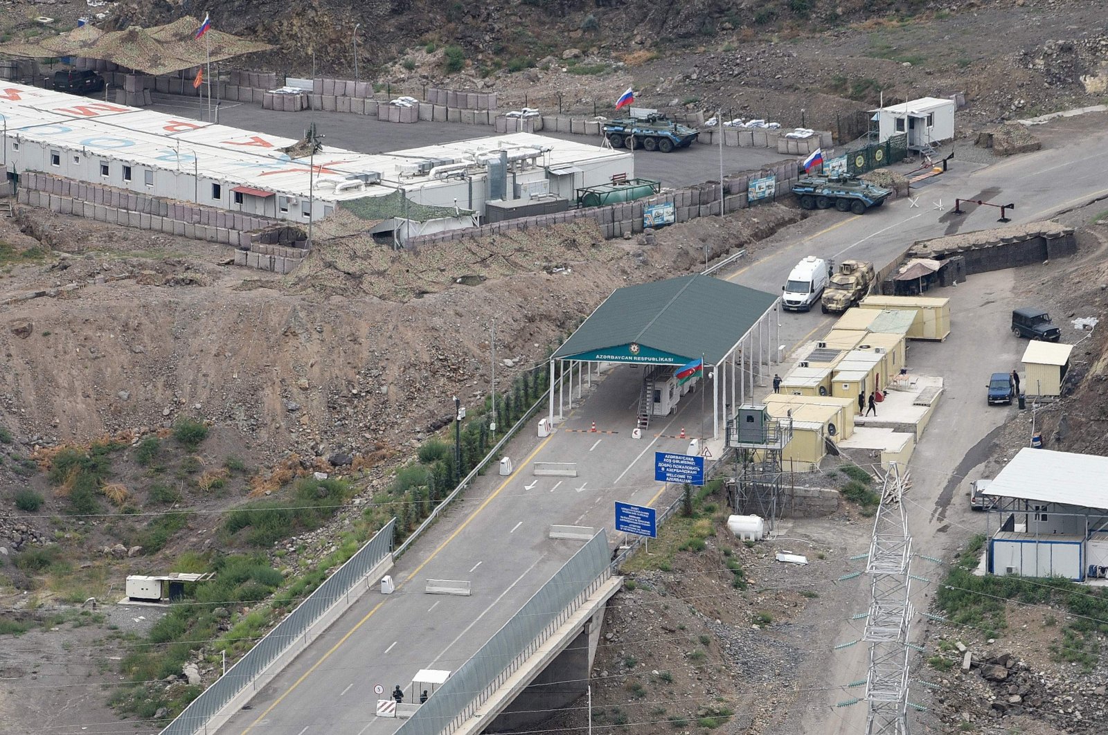 A view shows an Azerbaijani checkpoint at the entry of the Lachin corridor, Karabakh region&#039;s only land link with Armenia, July 30, 2023. (AFP Photo)