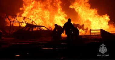 Firefighters work at the scene of the accident in Makhachkala, Russia, Aug. 15, 2023. (Reuters Photo)