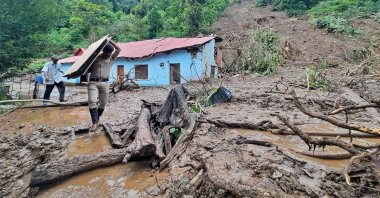 Security personnel at the site of a landslide at Jadon village in Solan district, Himachal Pradesh, India, Aug. 14, 2023. (AFP Photo)