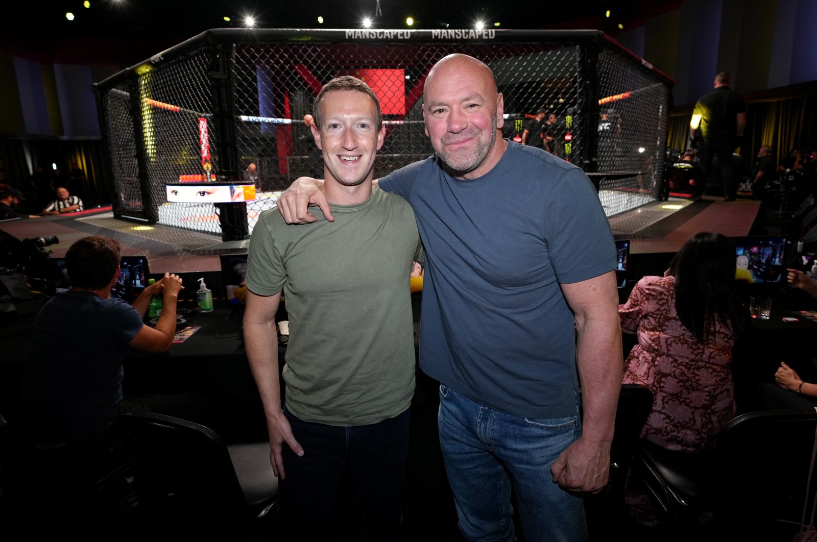 Mark Zuckerberg, founder and CEO of Facebook/Meta, poses with UFC President Dana White during a UFC Fight Night event at UFC APEX, Las Vegas, Nevada, U.S., Oct. 1, 2022. (Getty Images Photo)