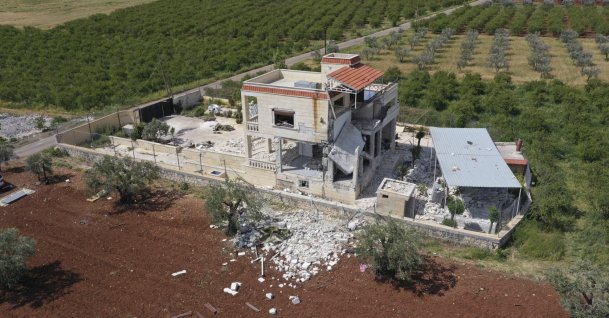 An aerial view of the house located north of the town of Aleppo, Syria where a Daesh leader, code-named Abu Hussein al-Qurayshi, was killed by the National Intelligence Organization (MIT), May 1, 2023. (AP Photo)