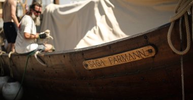 The reconstructed Viking sailboat &quot;Saga Farmann,&quot; Istanbul, Türkiye, Aug. 2, 2023. (AA Photo) 