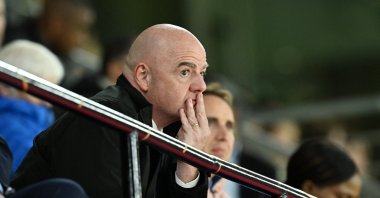 FIFA President Gianni Infantino is pictured in the stands during the Women’s World Cup quarterfinal match between England and Colombia at the Stadium Australia, Sydney, Australia, Aug. 12, 2023. (Reuters Photo)
