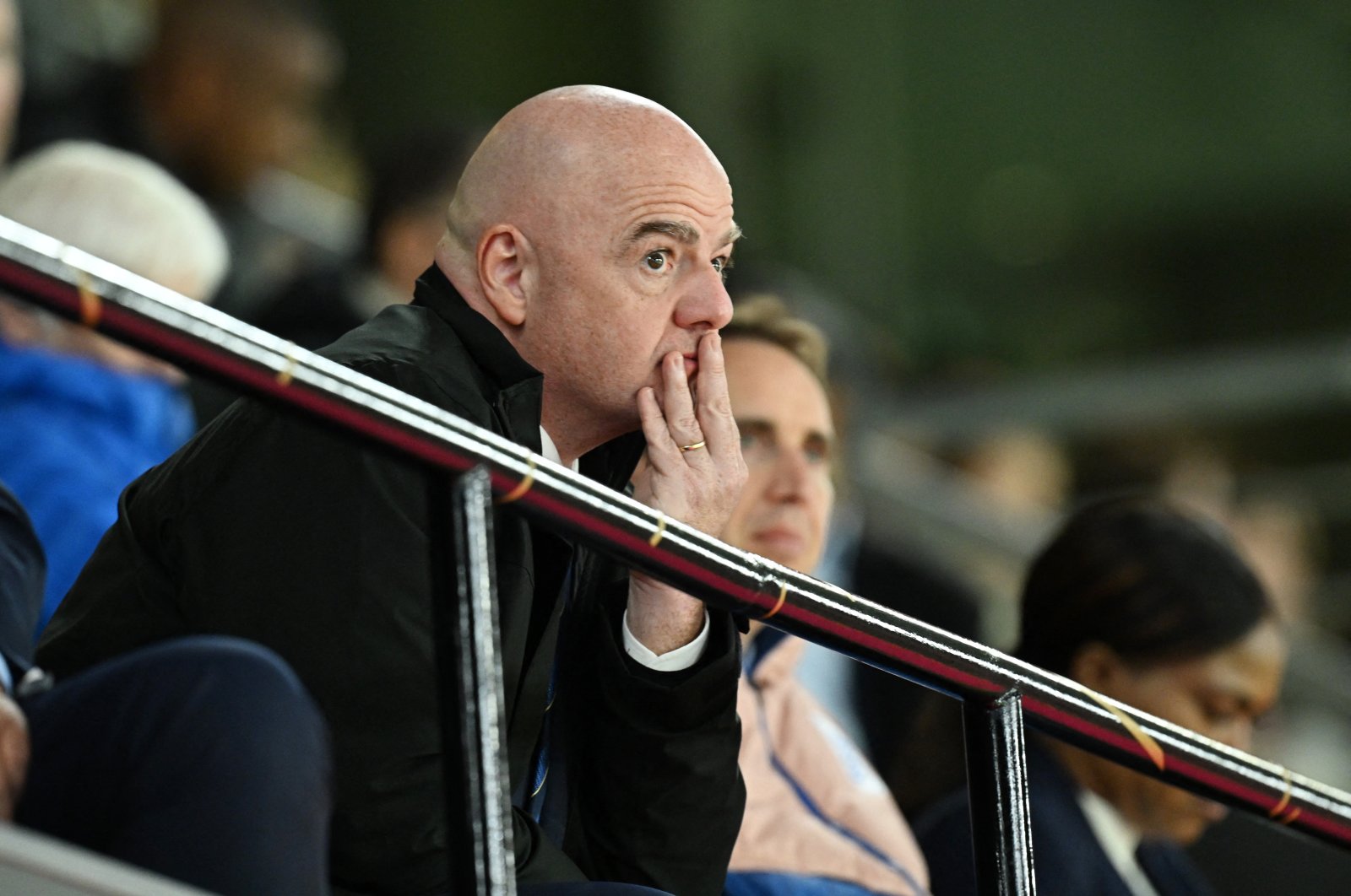 FIFA President Gianni Infantino is pictured in the stands during the Women’s World Cup quarterfinal match between England and Colombia at the Stadium Australia, Sydney, Australia, Aug. 12, 2023. (Reuters Photo)