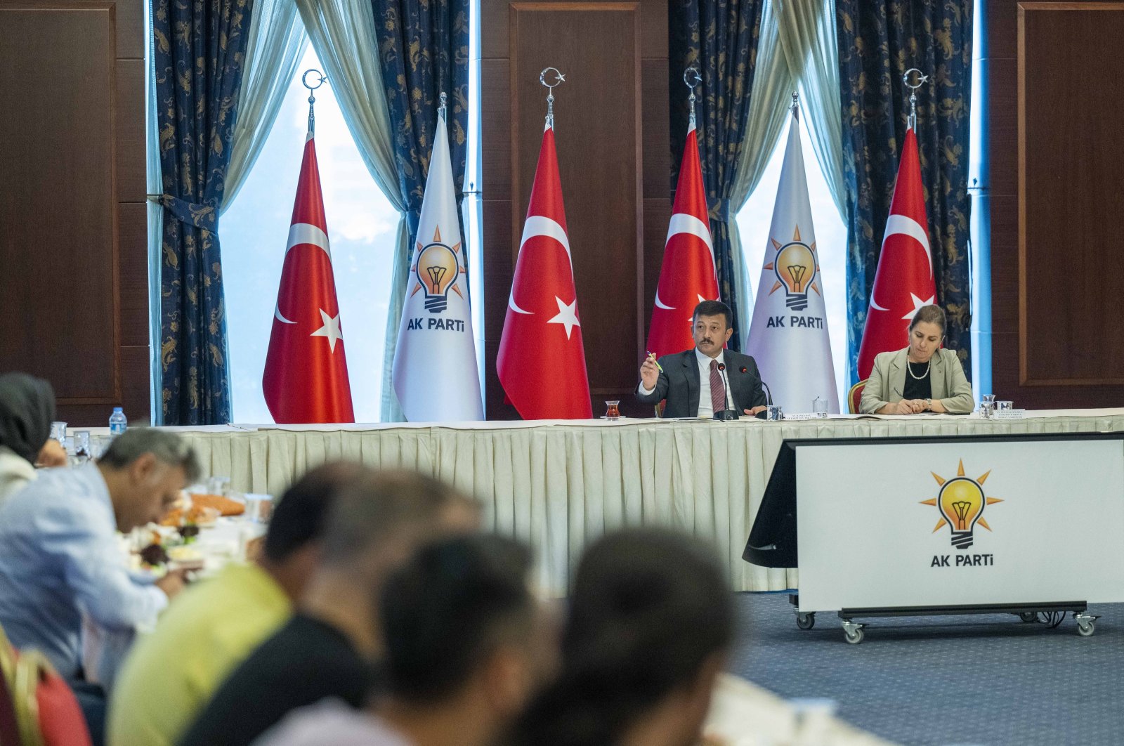 Justice and Development Party (AK Party) Deputy Chair Hamza Dağ speaks at the news conference in the capital Ankara, Türkiye, Aug. 17, 2023. (AA Photo)