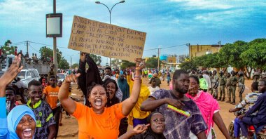 Niger&#039;s junta supporters take part in a demonstration in front of a French army base, Niamey, Niger, Aug. 11, 2023. (Reuters Photo)