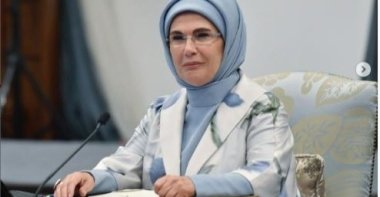 First lady Emine Erdoğan addresses a conference of United Nations, Ankara, Türkiye, Aug. 20, 2023. (AA Photo)