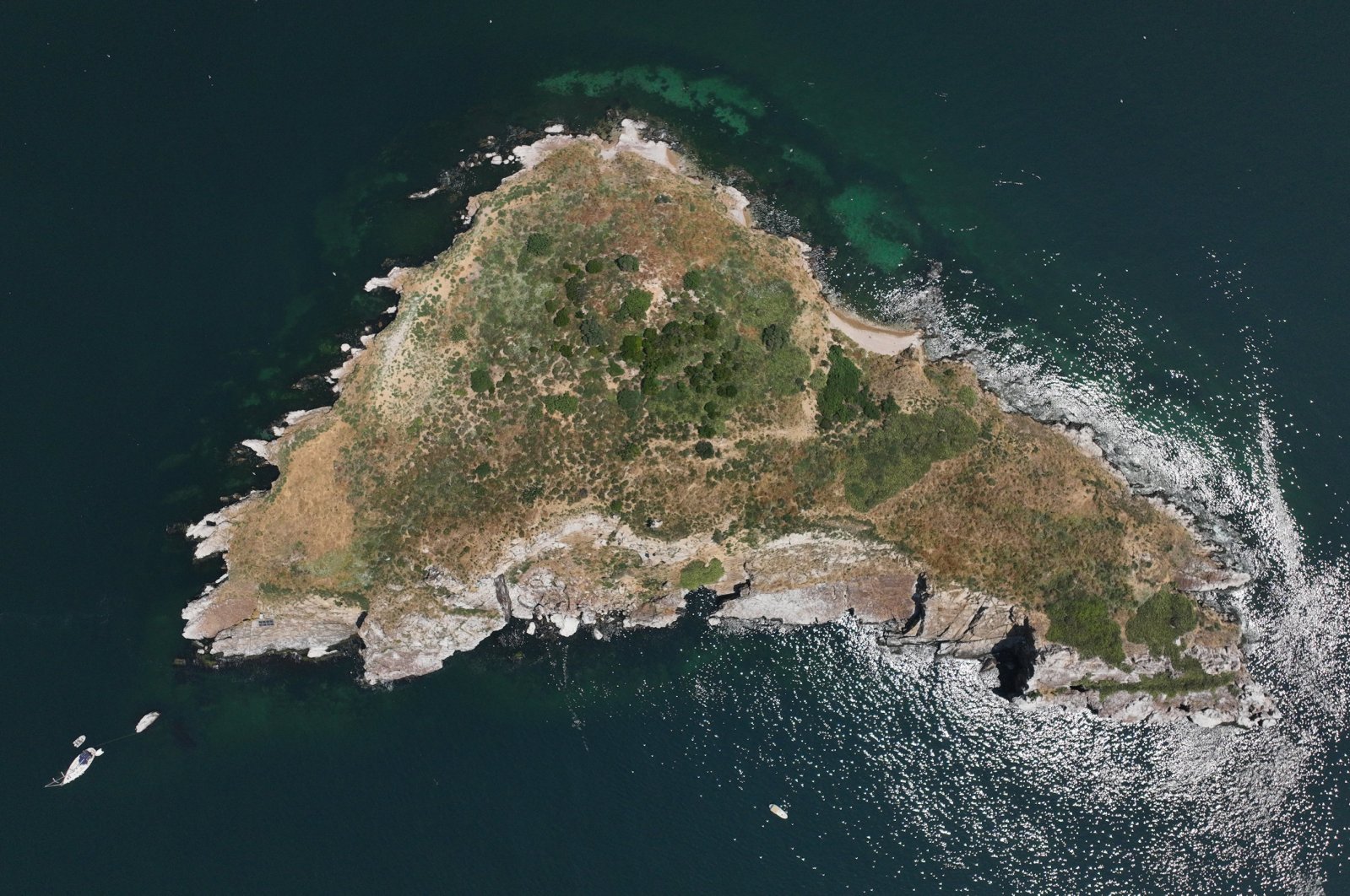 The Marine Life Conservation Society monitors sea creatures and bird species on the island and the Mediterranean Monk Seal cave in the region on Tavşan Island, Türkiye. (AA Photo)