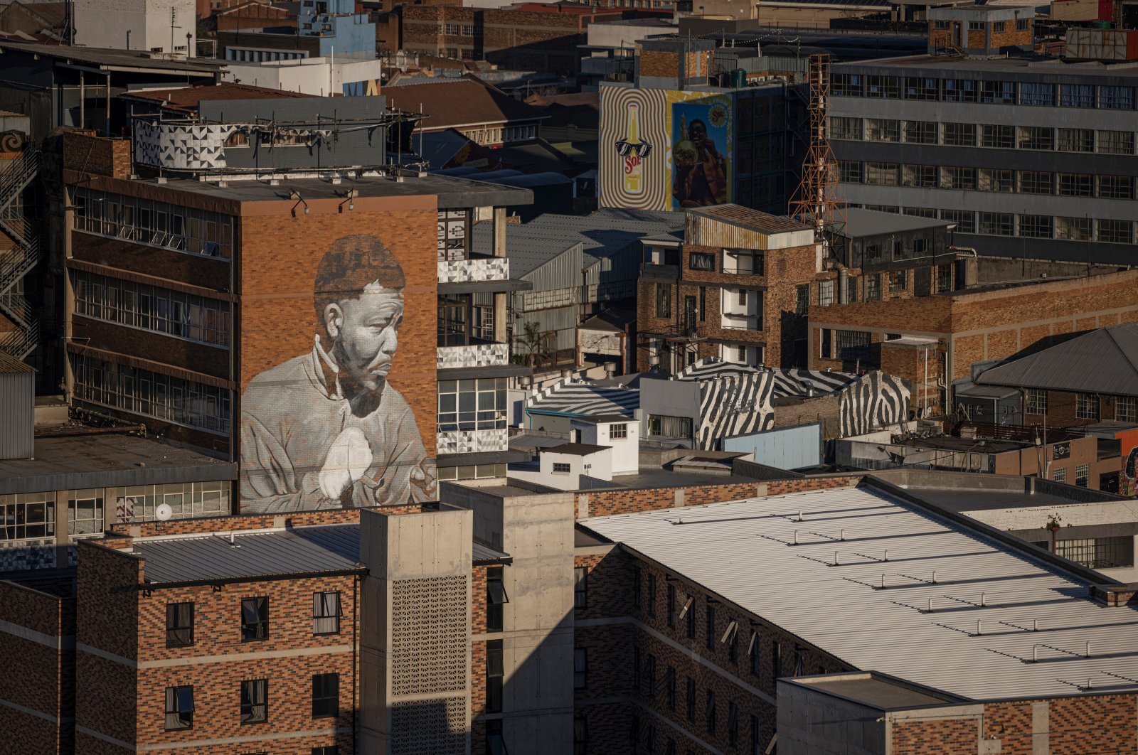 A mural featuring former South African president Nelson Mandela adorns the side of a residential apartment block in Johannesburg, South Africa, Aug. 15, 2023. (Getty Images)