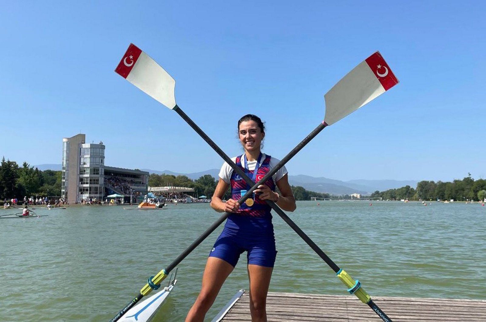 Fenerbahçe&#039;s Turkish rower, Elis Özbay poses for a photo after Under-23 World Rowing Championships, Plovdiv, Bulgaria, July. 23, 2023. (AA Photo) 